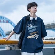 【 M-8XL 】Summer New Minimalist Color Graffiti Short Sleeved T-shirt for Men Fashionable and Casual L