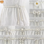 Elegant Women Sweet Bow Pearl Belt Waist Chain Waist Elastic Buckle Pearl Chain Female Girls Strap C