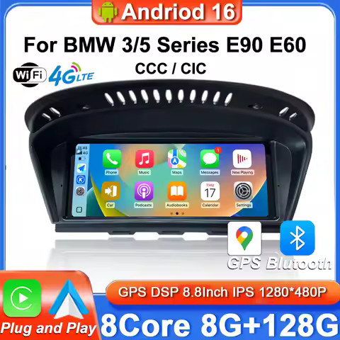 8.8" Android Auto CarPlay mods bmw e91 For BMW 5 Series E60 E61 E62 E63 BMW 3 Series E90 E91 E92 E92