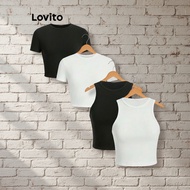 Lovito Women's Basic Plain Crop Tank Top Casual Style L80ED368