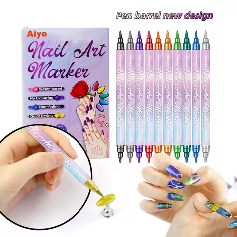 Nail Art Markers Double-ended Metallic Marker Pen Golden Acrylic Paint Ink Pearlescent Marker Soft-t
