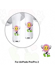 Rockbear 向日葵貼紙兼容airpods Pro第二代,粉色紋身貼紙外殼,耳塞配件,適合青少年,女性和男性的定制禮物,包括清潔套件