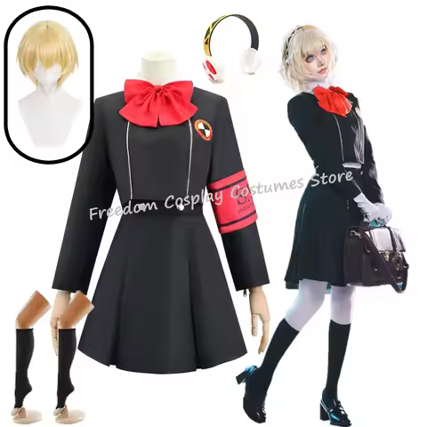 Anime Game Aigis Cosplay Costume wig Earphone props Woman Aegis Dress Uniform Stockings Daily Wearin