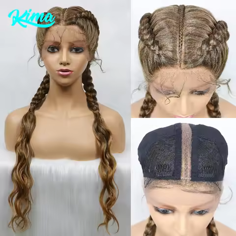KIMA Synthetic Cornrow Braids Wig With Baby Hair Natural Wave Hair Double Dutch Braid Lace Front Wig