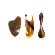 手工水牛角刮痧板 3 件組 - 適用於臉部、頸部、肩部與背部