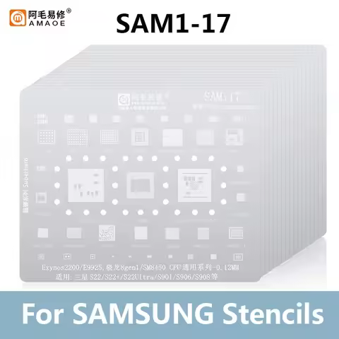AMAOE SAM 1-17 BGA Reballing Stencil Kits for SAM S8 S7 S6 S22 Ultra NOTE10 A53 A536 J5 J4 J3 Tin Pl