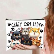 A Double-Sided Adorable Cat-Patterned Cosmetic Bag, A Travel Toiletry Bag With A Zippered Inner Pock