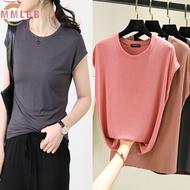 Women bit cotton tops 2025 summer plain tshirt woman round neck sleeveless loose top M-2XL