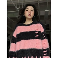 Contrast striped fur sweater with 2 unique colors, wide and long form, QC type 1 product exactly as 
