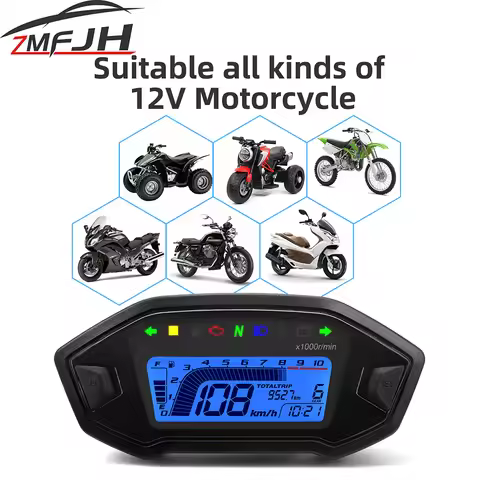 Universal Motorcycle LED Digital Speedometer 10000RPM 7 Colors Backlight Digital Odemeter Tachometer