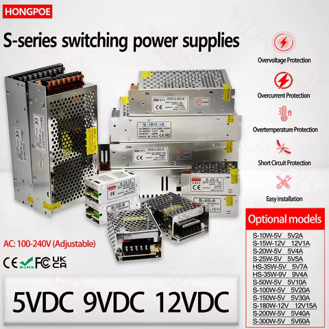 10W-300W Switching Power Supply 5V 9V 12VDC 100-240V AC to DC Adjustable Transformer for LED Multi-V