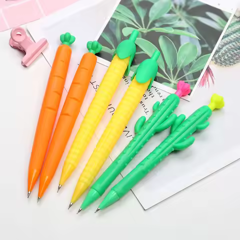 Children Kawaii Cactus Carrot Automatic Pencil 0.7mm Cartoon Soft Glue Pen Press Pen