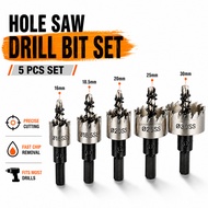 BMY 5PCS Hole Saw Drill Bit Set 16mm-30mm 1/4" Hex Shank Wood Plastic Metal Cutter Drill Bit