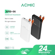 ACMIC AP10-06 Powerbank 10000mAh power bank built-in cable Type-C L Cable [24 Months Warranty]