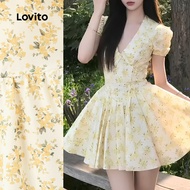 Lovito Casual Dress Zipper Lace Up Smooth Hand Feeling Spring/summer Yellow Dress for Women LB134LD3