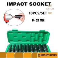 Sm88-j411-impact Socket Set 10Pcs 1/2 Inch 8-24MM Extension Impact Socket