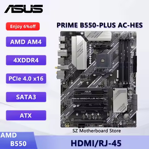 ASUS PRIME B550-PLUS AC-HES AMD B550 AM4 para Ryzen 5/7/9 5600X 5800X 5900X CPU DDR4 HDMI M.2 ATX pl
