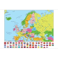 hot MAP-European Map-Political Distribution-with Flags,Educational Poster for Home Classroom,Travel/