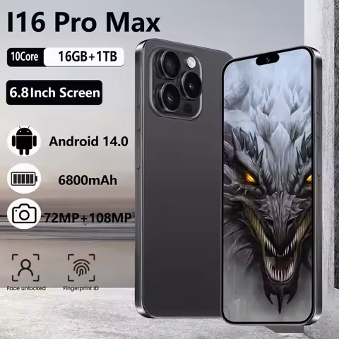 I16 Pro Max Global Version Android Smartphones Cellphones 14 6.8 inch Mobile Screen 12+512GB 13+24MP