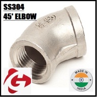 [Stainless Steel] Stainless Steel 304 45' Elbow Joint , Elbow Socket , Elbow pipe Joint , Female Elb