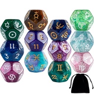 12 PCS Tarot Cards Dice D12 Astrological Dice Resin Pearl Constellation Sign 12-Sided Dice for Astro
