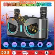 Bluetooth Speaker With 2 Wireless Mic Karaoke Owl Machine Style Portable LED Mini Microphone Singing
