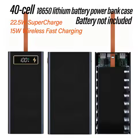 40 Cells 18650 DIY Power Bank Case Kit Detachable No Soldering 22.5W Fast Charge Digital Display She