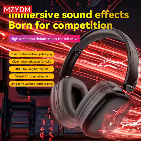 Wireless Headset B300 Bluetooth 5.4 Waterproof ENC Noise Canceling Gaming Headphones Cool Lighting S