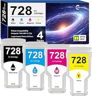 728 Ink Cartridges 4-Pack 300-ml F9J68A F9K17A F9K16A F9K15A Ink Set Compatible with HP 728 Ink Cart