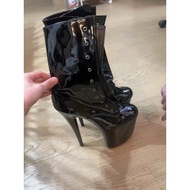 Women's Thick-Soled Pole Dance High Heels - Riveted Laced-Up Boots Size 44