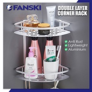 2 Tiers Aluminium Corner Rack Two Layer Kitchen Bathroom Shower Shelf with 2 Hooks