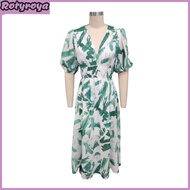 Womens Summer V Neck Maxi Dress Casual Boho Floral Long Dresses Short Puff Sleeve Flowy Beach Weddin