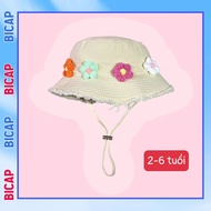 Flower charm hat for girls, hot fashion bucket hat for kids MU574 [2-7 years old]
