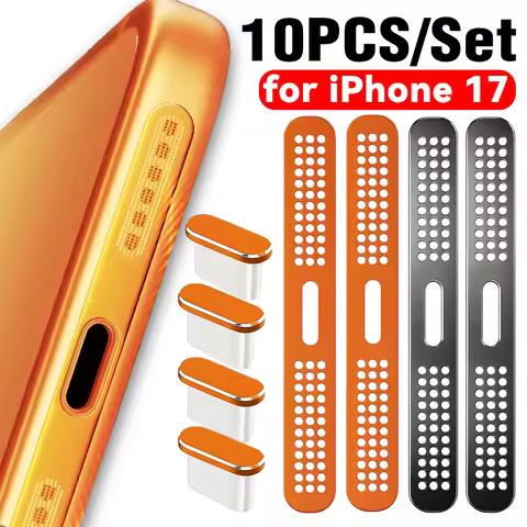 10Pcs/set Phone Speaker Charge Port Anti-dust Mesh Net with Metal Dustplugs For iPhone 17 Pro Max 17