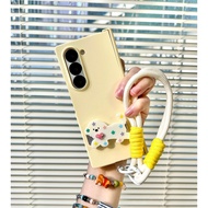Cute Simple Milk Yellow Case with Star Puppy Bracket Anti-loss Rope for Samsung Galaxy Z Fold7 Z Fol