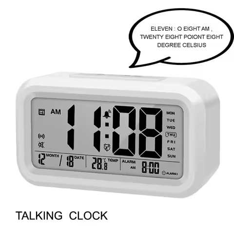 English Talking Speaking Clock Digital Bedroom Wake Up Alarm Clock with Temperature Thermometer,Cale