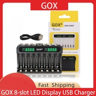 GOX 8-slot Battery Charger LED Display USB Charger