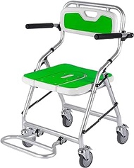 Foldable Shower Chair Wheeled Shower Chair With Arms And Back Bathroom Shower Seat With EVA Seat Cushion And U-Shaped Opening Seat Plate Load Capacity 330 Lbs (Color : Green)