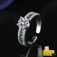 [with Gra Certificate] Fashion 1 Karat Emerald Ring Elegant Four-Claw Moissanite Diamond Ring