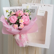 Hand-Knitted Rose Flower Bouquet Ready-Made Birthday Flower Bouquet Knitted Flower for ValentineS Da
