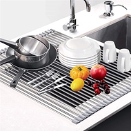 Kitchen Stainless Steel Over the Sink Dish Drying Rack /  Foldable Roll Up Dish Drainer Rack