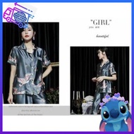 🌻 Ready Stock 🌻 XXL Plus Size Printed Style Satin Suit Short Sleeve Pant Baju Tidur Pajamas 8 Design