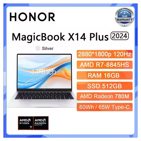 Honor Magicbook X14 Plus Laptop R7-8845HS Radeon 780M 16G+512GB SSD 60Hz/120Hz IPS Full Eye Screen 1