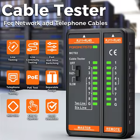 MCT02 Network Cable Tester with RJ45 RJ11 Port,Ethernet Wire Tester Cable Telephone Line Continuity 