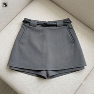 Twentyfive faux-pants skirt in straight-form welded twill fabric, with belt and 2 easy-to-match pock