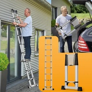 12.8/15.5ft Telescoping Extension Ladder, Stainless Steel Folding Telescopic Ladder With Locking Mec