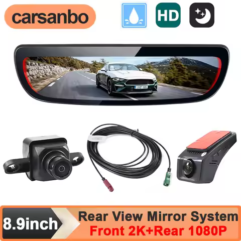Carsanbo 8.9" Rear View Mirror with HDR 2K+1080P Front View and Rear View Cameras with LVDS Signal A