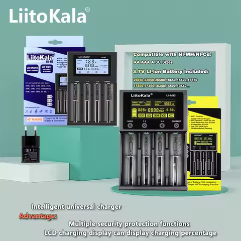 LiitoKala Lii-M4 M4S 18650 Charger LCD Display Universal Smart Charger 26650 18650 21700 AA AAA and 