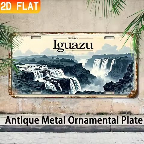 2D Flat - 1pc Vintage Iguazu Falls Aluminum Wall Sign, Rustic Aluminum Decorative Plaque for Home, B