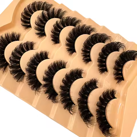 HBZGTLAD 7Pair Faux Mink Lashes Fluffy Natural Look False Eyelashes Volume Wispy Fox/Cat Eye Crossed